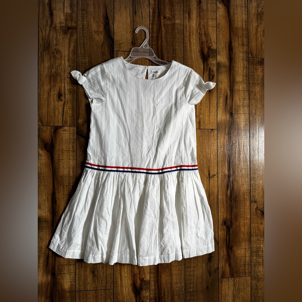 NWOT Girls 10-12 White Dress with Striped Detail and Drop Waist